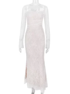 Trumpet Dress Lace-up Cutout Floral Embroidery Long Sleeves Prom Dresses
