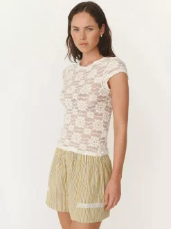 T-Shirt Short Sleeves Tees Black Lace Straps Neck Women Summer T Shirt