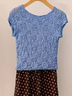 T-Shirt Short Sleeves Tees Black Lace Straps Neck Women Summer T Shirt