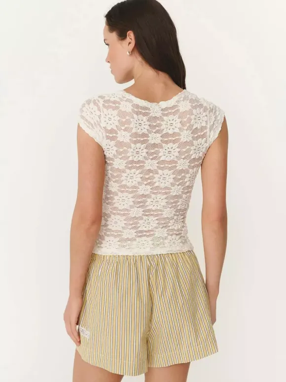 T-Shirt Short Sleeves Tees Black Lace Straps Neck Women Summer T Shirt