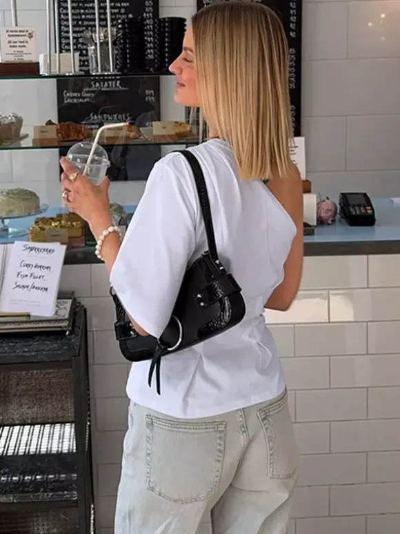 T-Shirt Asymmetrical One Shoulder Ruched Half Sleeve Top
