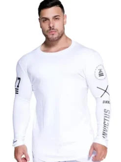 T-shirts Casual Jewel Neck Words Print Long Sleeves