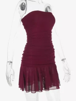 Tube Mini Dress For Women - Ruched Mesh Hem Slit Bodycon Dress - Summer Night Out Clubwear 2026