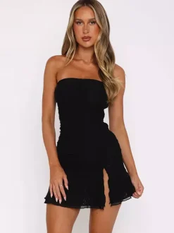 Tube Mini Dress For Women - Ruched Mesh Hem Slit Bodycon Dress - Summer Night Out Clubwear 2026