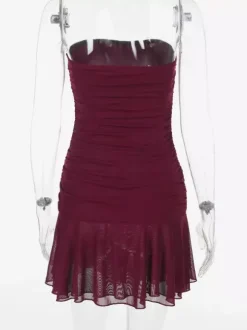 Tube Mini Dress For Women - Ruched Mesh Hem Slit Bodycon Dress - Summer Night Out Clubwear 2026