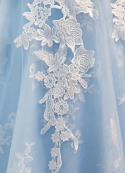 Tulle Homecoming Dress 2026 Lace Applique Prom Dress Baby Blue Sash Backless A Line Knee Length Party Dress Free Customization