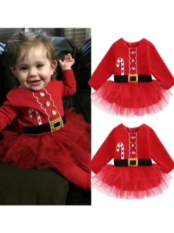 Tunic Dress For Christmas Red Polyester Fiber Christmas Holidays Party Dress