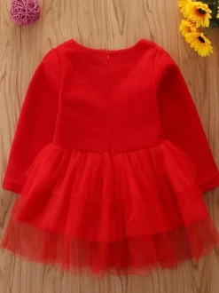 Tunic Dress For Christmas Red Polyester Fiber Christmas Holidays Party Dress