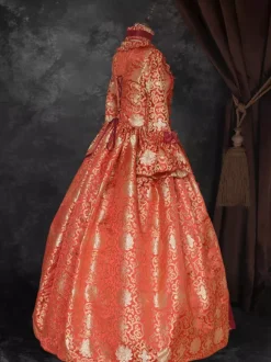 Ture Red Retro Tudor Dress Costumes Lace Up Satin Fabric Floral Print Dress Girl's Gothic Marie Antoinette Costume Set Vintage Clothing Burgundy