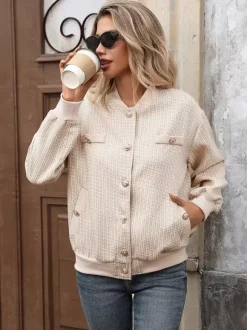 Tweed Bomber Jacket Casual Outwear For Women 2026