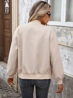Tweed Bomber Jacket Casual Outwear For Women 2026