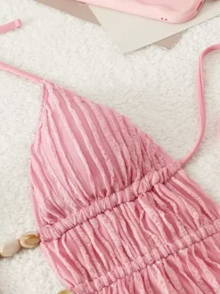 Two Piece Swimsuits For Women Pink Lace Up Summer Sexy Bathing Suits