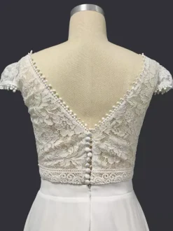 Two-piece wedding dress Chiffon V-Neck Two-piece Floor-Length Backless Short Sleeves