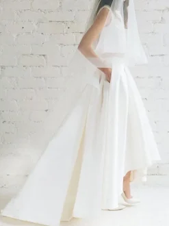 Two-piece wedding dress Engagement Party Dresses Satin Fabric Jewel Neck Two-piece With Train Backless Sleeveless Long