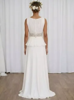 Two-piece Wedding Dress Lace V-Neck Two-piece With Train Wedding Dress Functional Buttons Sleeveless Long