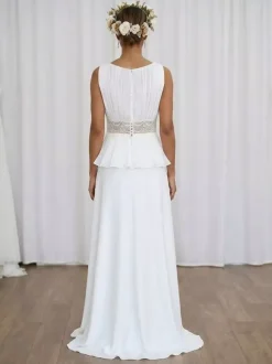 Two-piece Wedding Dress Lace V-Neck Two-piece With Train Wedding Dress Functional Buttons Sleeveless Long