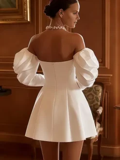 Two-piece wedding dress Satin Fabric Designed Neckline A-Line With Train Zipper 3/4 Length Sleeves Long