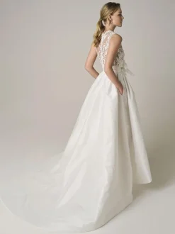 Two-piece wedding dress Satin Fabric Jewel Neck Two-piece With Train Wedding Dress Functional Buttons Sleeveless