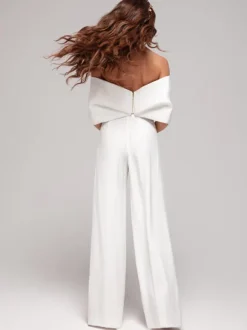 Two-piece wedding dress Satin Fabric Bateau Neck Jumpsuit Floor-Length Zipper Sleeveless