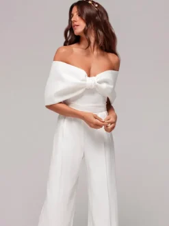 Two-piece wedding dress Satin Fabric Bateau Neck Jumpsuit Floor-Length Zipper Sleeveless
