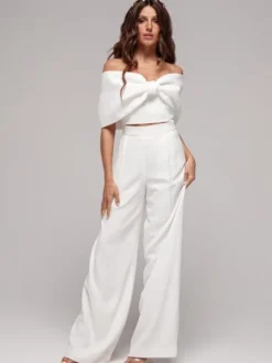 Two-piece wedding dress Satin Fabric Bateau Neck Jumpsuit Floor-Length Zipper Sleeveless