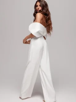 Two-piece wedding dress Satin Fabric Bateau Neck Jumpsuit Floor-Length Zipper Sleeveless