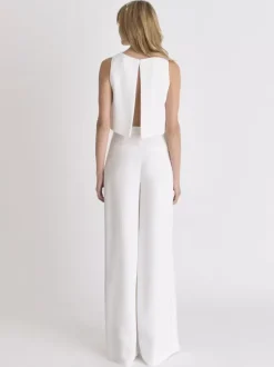 Two-piece wedding dress Stretch Crepe Jewel Neck Two-piece Floor-Length Backless Sleeveless