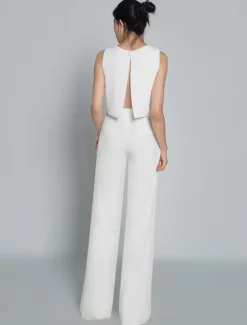 Two-piece wedding dress Stretch Crepe Jewel Neck Two-piece Floor-Length Backless Sleeveless