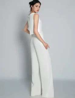 Two-piece wedding dress Stretch Crepe Jewel Neck Two-piece Floor-Length Backless Sleeveless