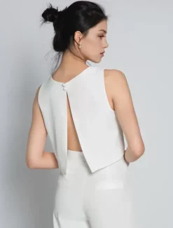 Two-piece wedding dress Stretch Crepe Jewel Neck Two-piece Floor-Length Backless Sleeveless
