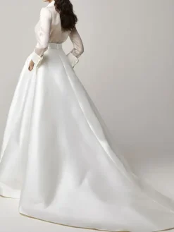 Two-piece wedding dress Vintage wedding dress Polyester V-Neck Two-piece With Train Zipper Long Sleeves Long