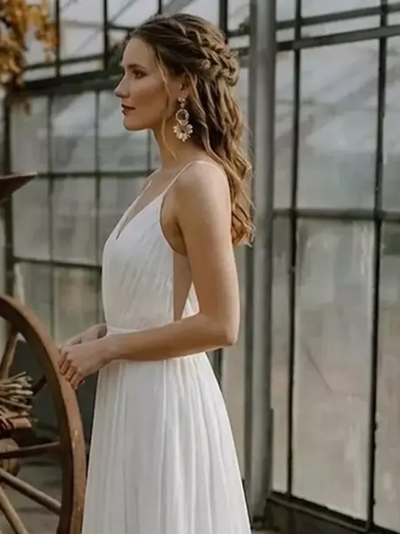 Two-piece Bridal Jumpsuits Chiffon Designed Neckline A-Line Tea-Length Zipper Half Sleeves