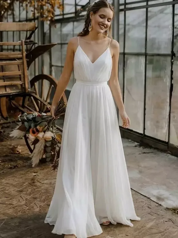 Two-piece Bridal Jumpsuits Chiffon Designed Neckline A-Line Tea-Length Zipper Half Sleeves
