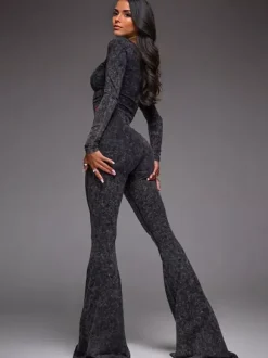 Two Piece Co-ord Set For Hot Girls High Neck Zip-Up Crop Top And Flare Pants Spring Outfit 2026