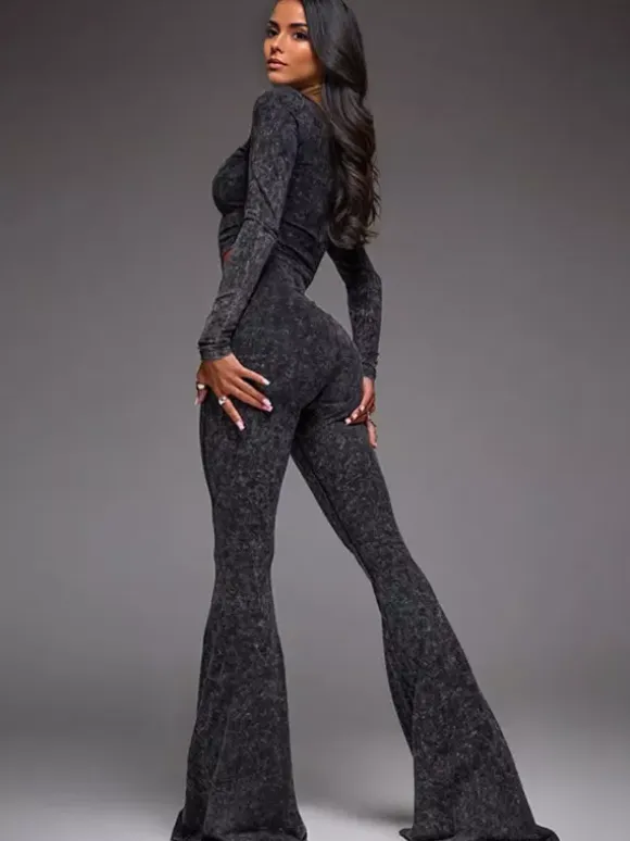 Two Piece Co-ord Set For Hot Girls High Neck Zip-Up Crop Top And Flare Pants Spring Outfit 2026