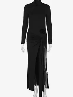 Two Piece Co-ord Set For Women High Turtleneck Top And High-slit Long Skirt Spring Outfit 2026