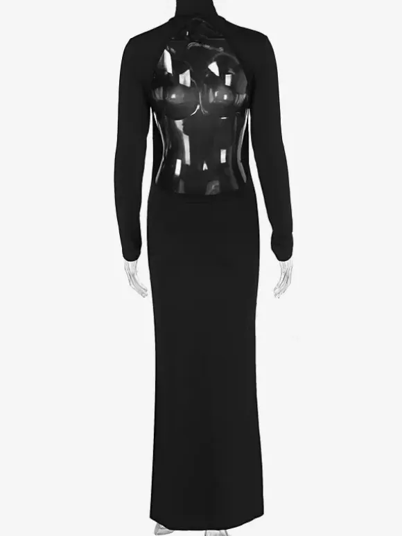 Two Piece Co-ord Set For Women High Turtleneck Top And High-slit Long Skirt Spring Outfit 2026