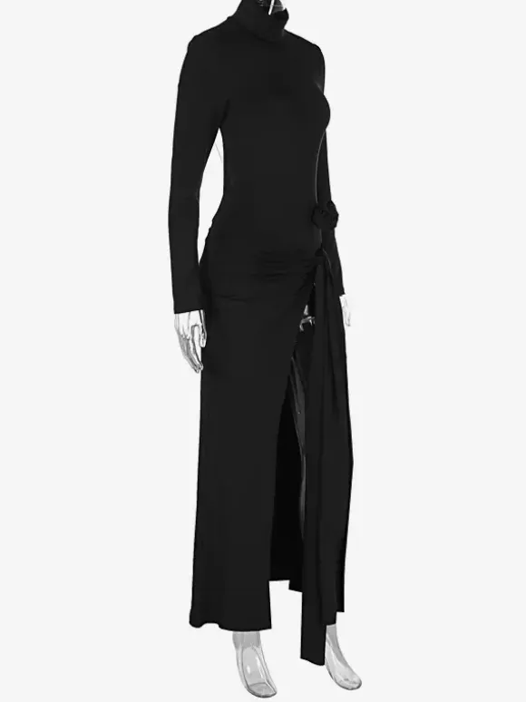 Two Piece Co-ord Set For Women High Turtleneck Top And High-slit Long Skirt Spring Outfit 2026