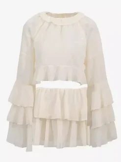 Two Piece Sets Apricot Casual Party Jewel Neck Long Sleeves Top Skirt Set