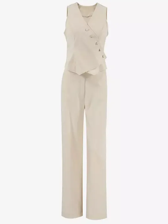 Two Piece Sets Apricot Daily Casual V-Neck Sleeveless Top Pant Set