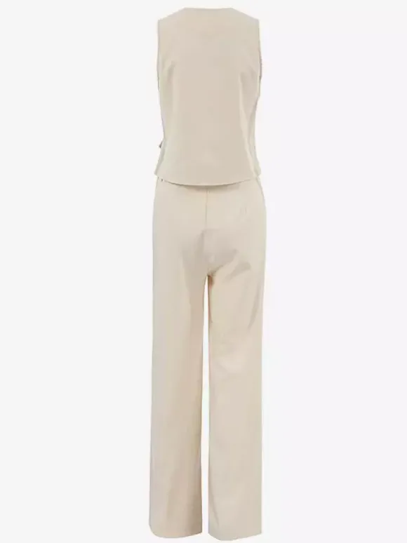 Two Piece Sets Apricot Daily Casual V-Neck Sleeveless Top Pant Set