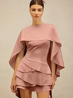 Two Piece Sets Apricot Satin Fabric Elegant Cloak Skirt Set