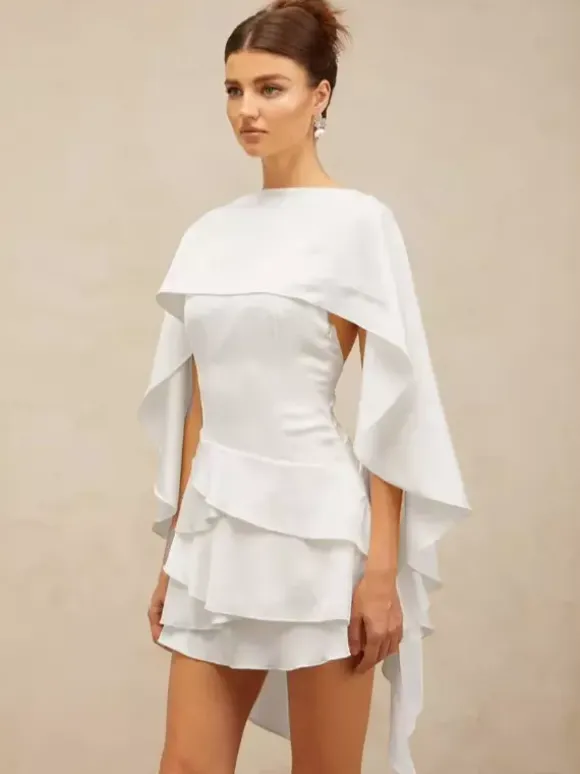 Two Piece Sets Apricot Satin Fabric Elegant Cloak Skirt Set