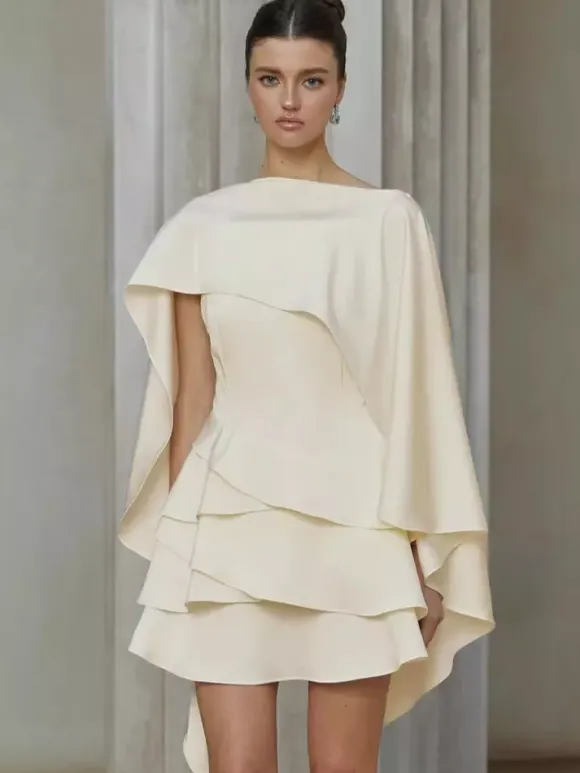 Two Piece Sets Apricot Satin Fabric Elegant Cloak Skirt Set