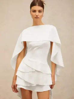 Two Piece Sets Apricot Satin Fabric Elegant Cloak Skirt Set