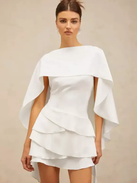 Two Piece Sets Apricot Satin Fabric Elegant Cloak Skirt Set
