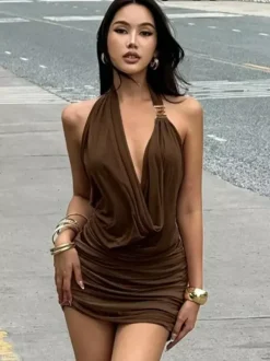 Two Piece Sets Apricot Sexy Cut Out Street Wear Shaping Skirt Set