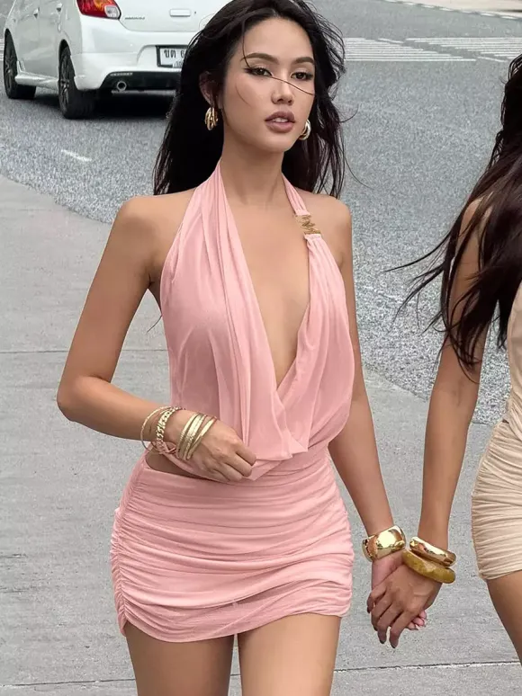 Two Piece Sets Apricot Sexy Cut Out Street Wear Shaping Skirt Set