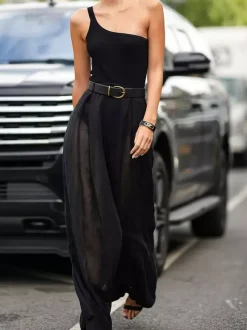 Two Piece Sets Backless Black Chic Street Wear Sash Polyester Long Sleeves Outfits