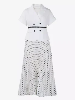 Two Piece Sets Black Casual Polka Dot Street Wear Turndown Collar Short Sleeves Skirt Set